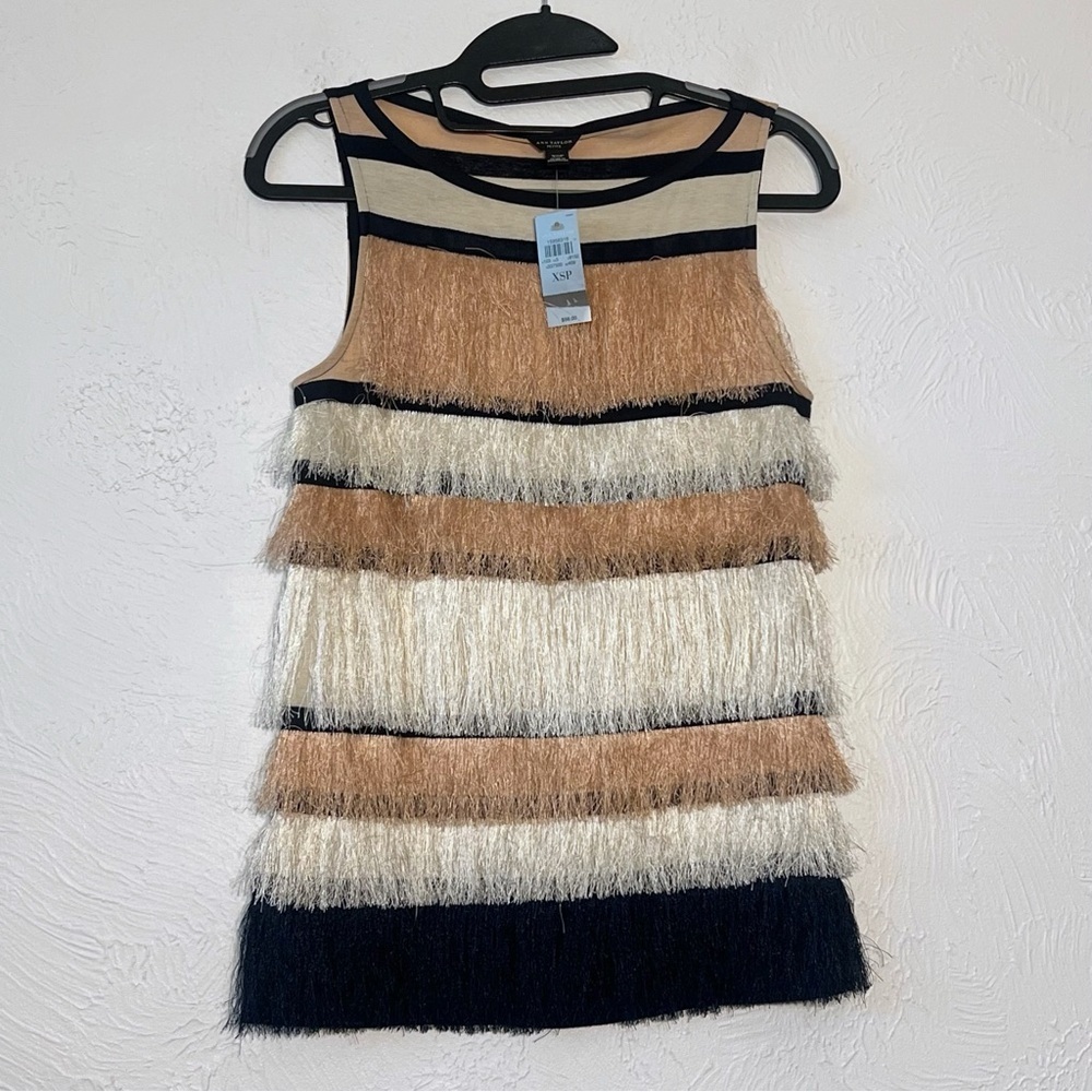 Ann Taylor Tank Top Fringe V Neck Sleeveless Size XSP worn once. Tags removed